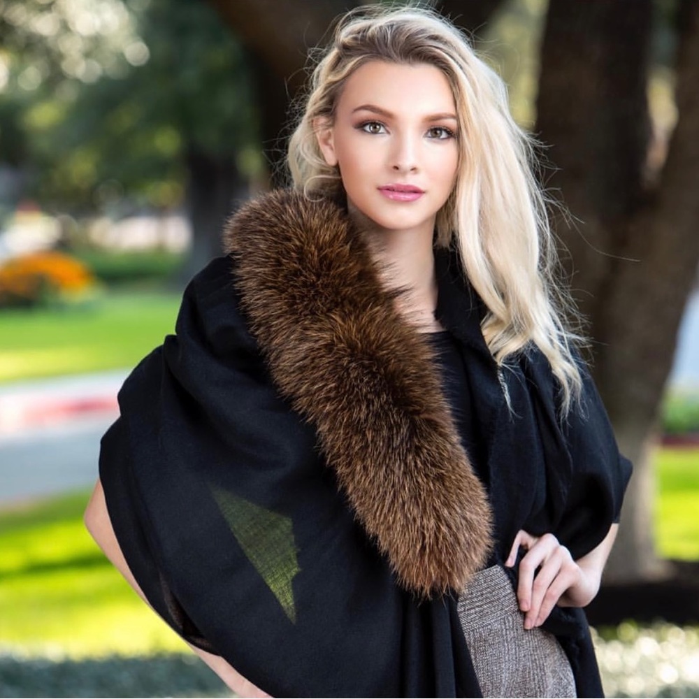 Anna Irion Cashmere Shawl with Fox Collar & Stag Detail